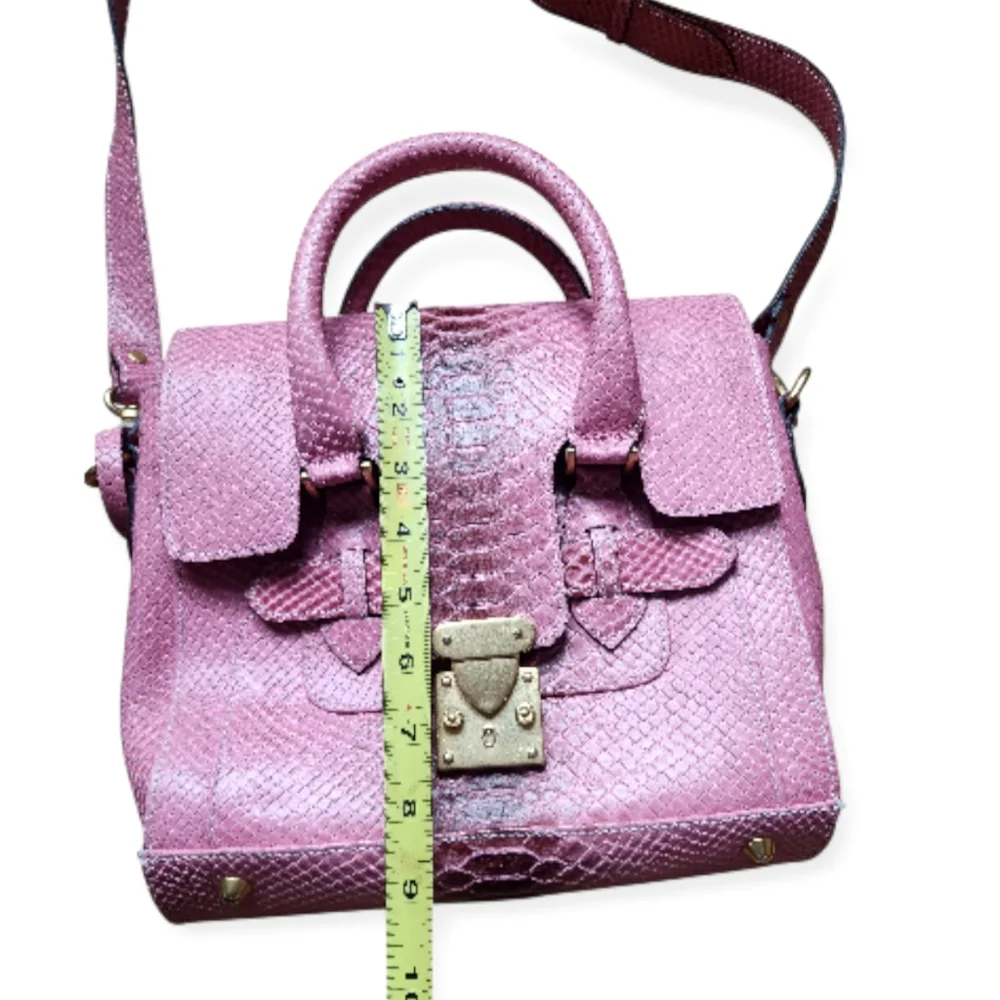 Berberovic Women's Kira Mini Leather Satchel Bag Alligator Pink European Leather